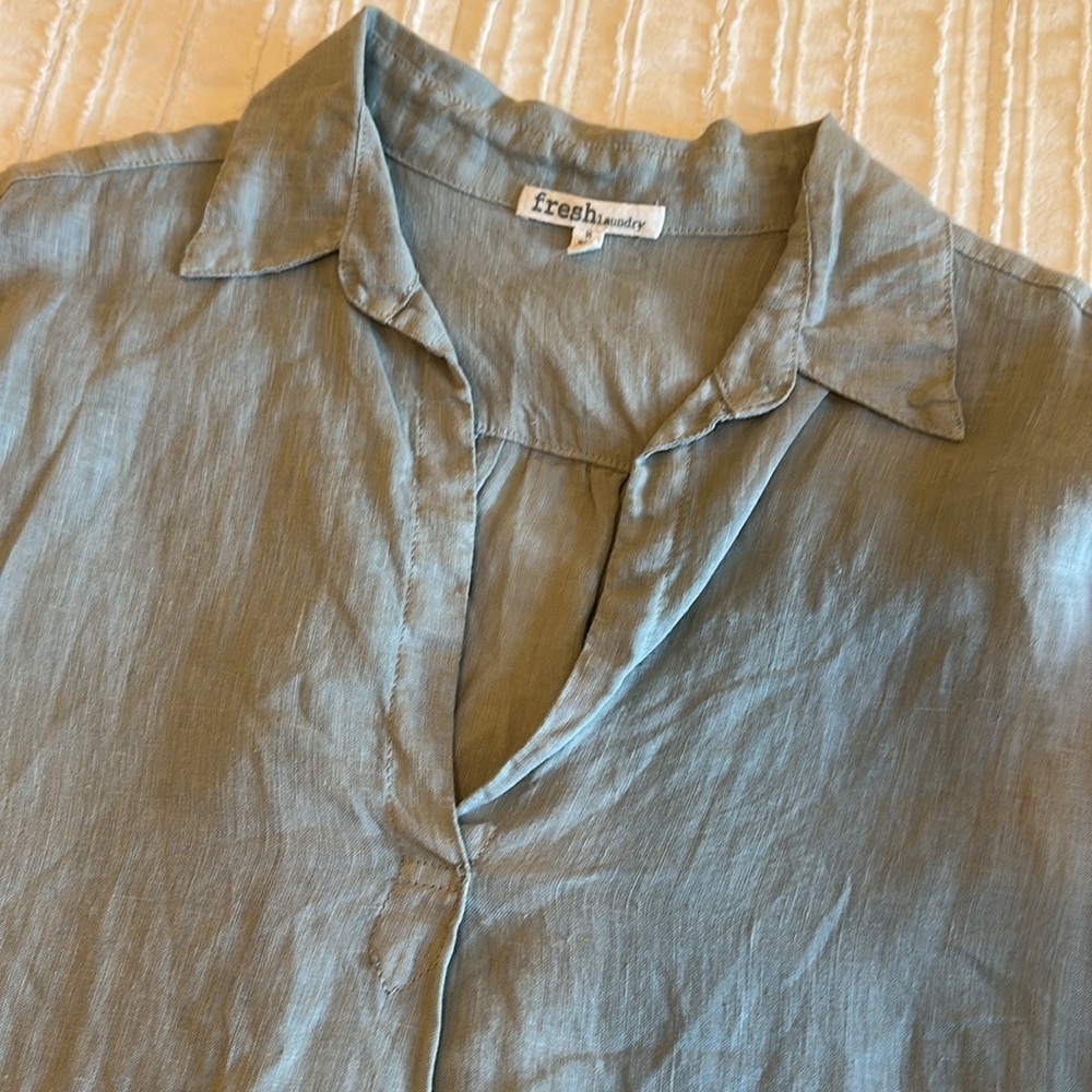 Fresh Laundry Linen Tunic Dress Pockets Long sleeve Gray Coastal luxury - Picture 3 of 6